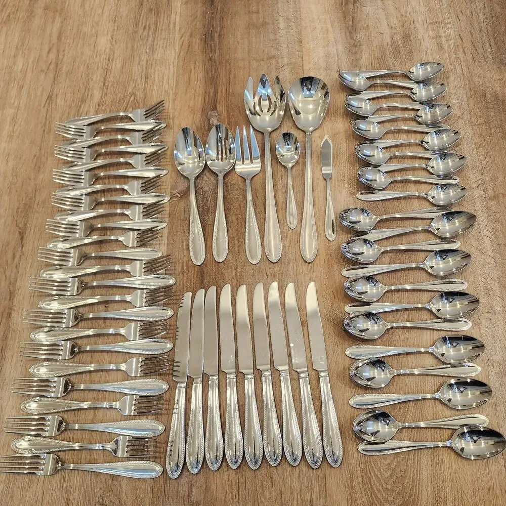 63 Pc Reed & Barton Stainless Set Tradition Tanglewood Knife Fork Spoon Serving
